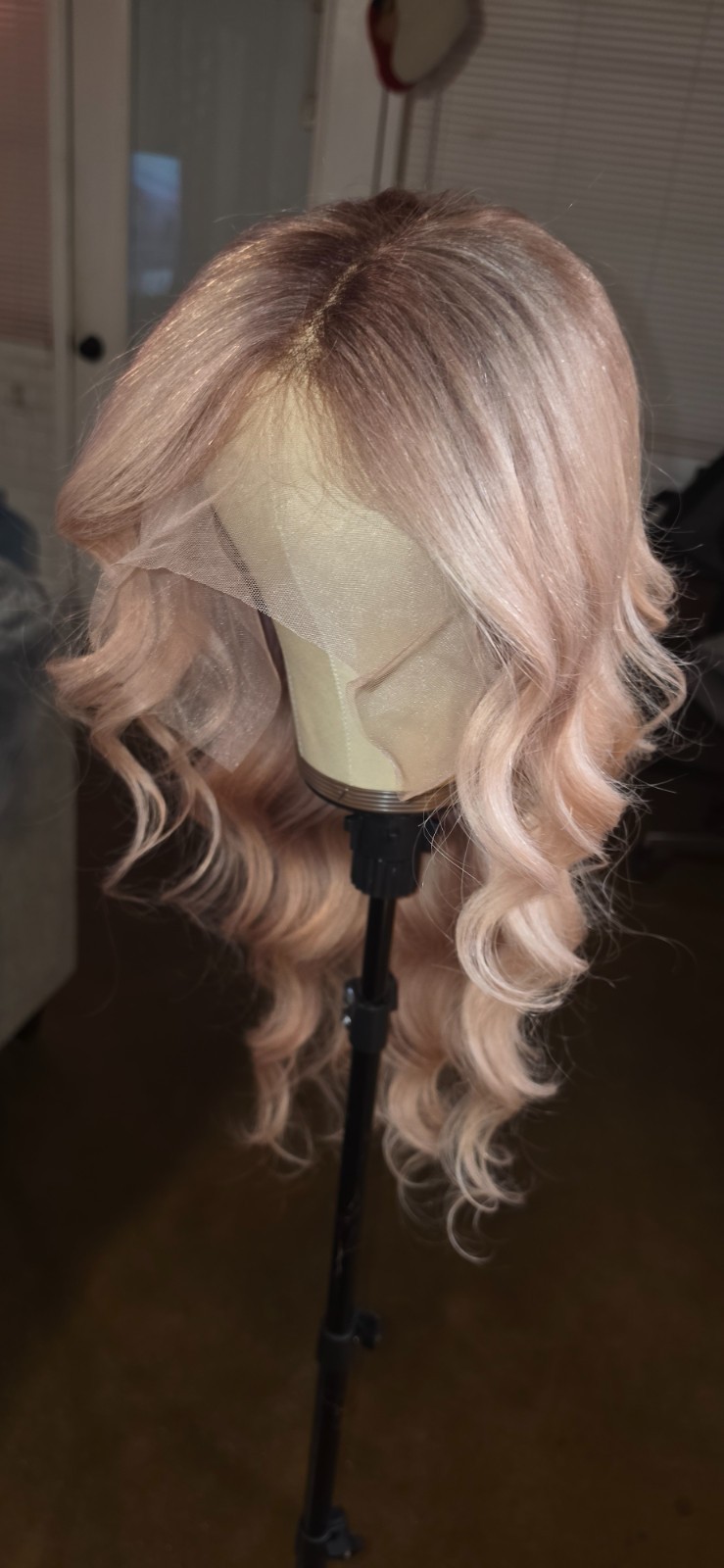 30″ Custom-colored 100% Human Hair Lace Front Wig – Pink Champagne