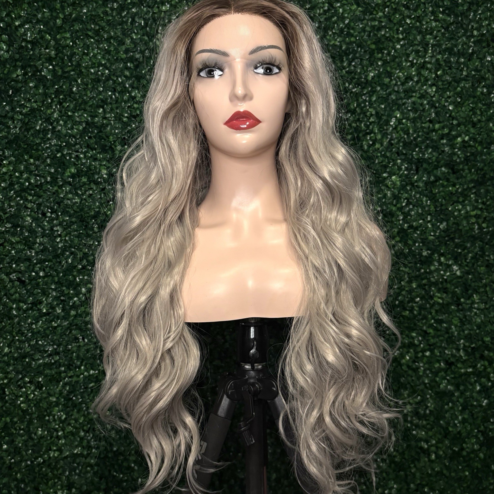 BRAND NEW 28 inch Loose Curly Lace Front Premium Synthetic Wig – Brown/Gray