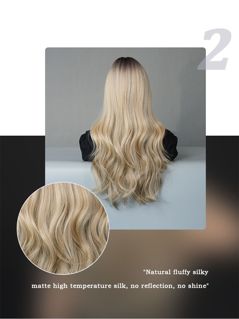 Gradually changing natural blonde long wavy hair synthetic rose net
