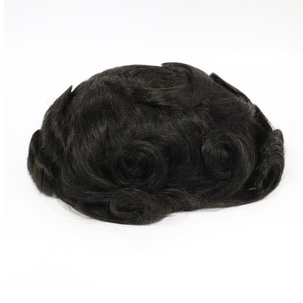 Natural Hair Replacement System 0.06mm Thin Skin V Toupee Gent Top Hair Piece#1B