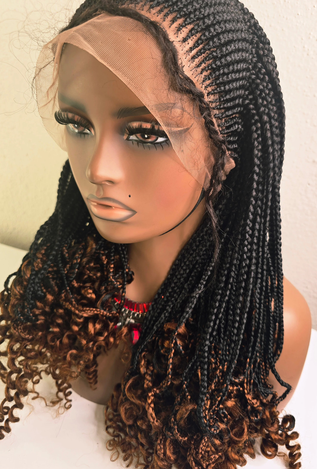 Black with Brown Tint Synthetic Braided Wig for Stylish Looks