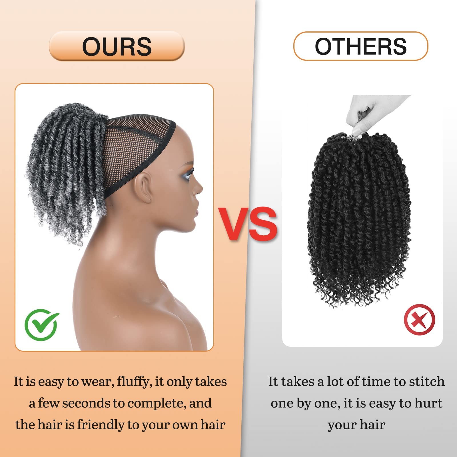Grey Dreadlock Drawstring Ponytail for Black ,6inch Short Curly Faux Loc Pony…