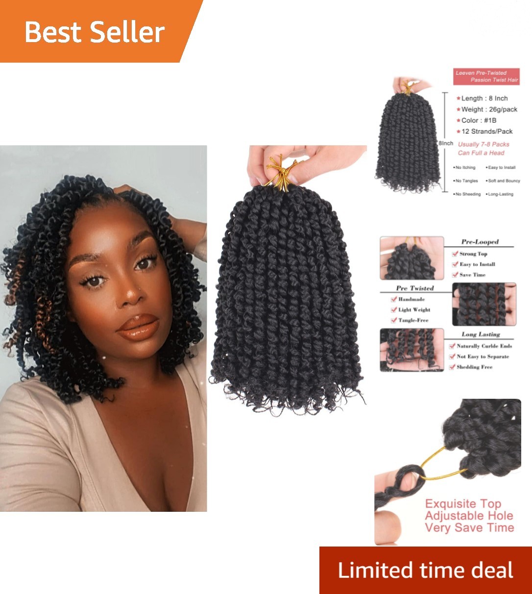 8 Pack Passion Twist Hair – 8 Inch, No Shedding, Perfect for Beginners