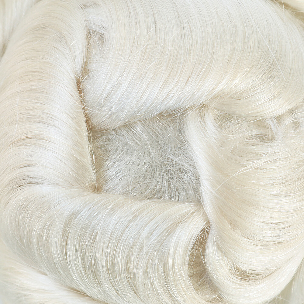 Super Ultra Thin Skin Mens Toupee Human Hair Replacement System Hairpieces White