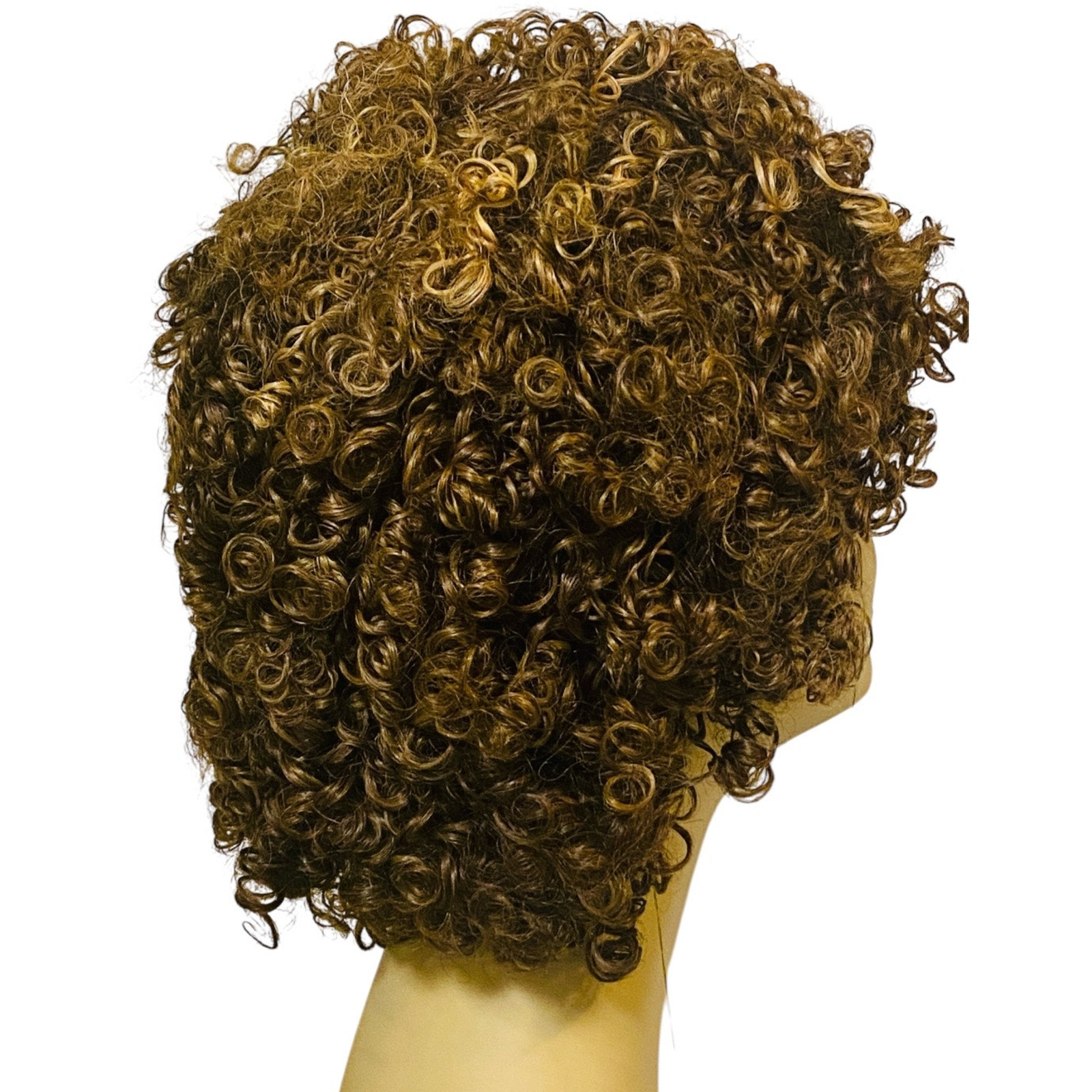 Ashro 100% Human Hair Spiral Curl Wig Brown Frost Ombre Women Size Large NWT