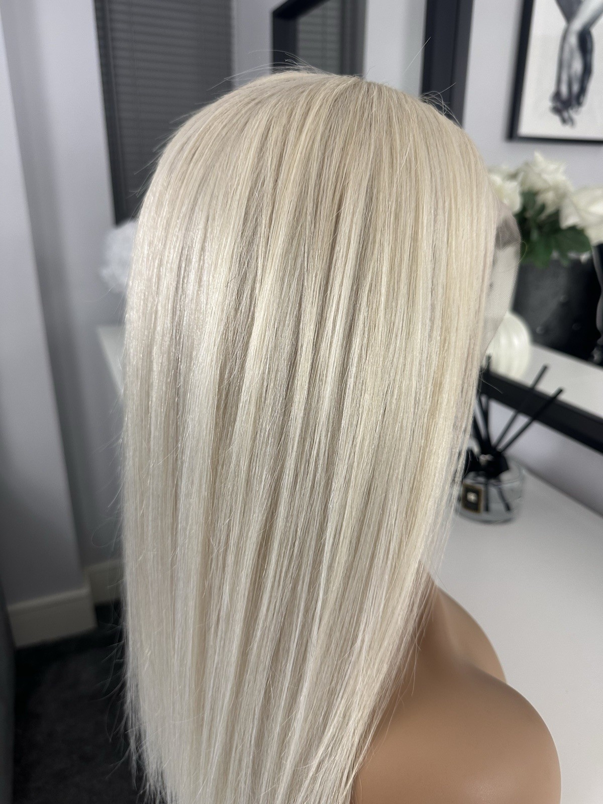 White Platinum Blonde #60 Lace 16” 180% Long Bob 100% Human straight Hair Wig