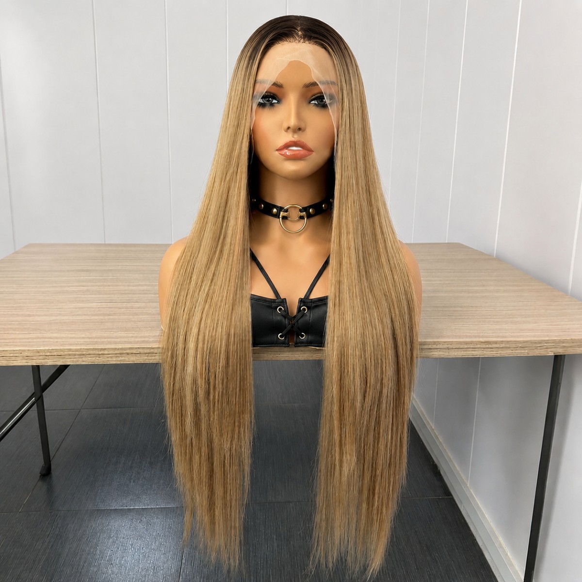 Layered Lace Frontal Wig Natural Long Straight Synthetic Hair Blended blonde