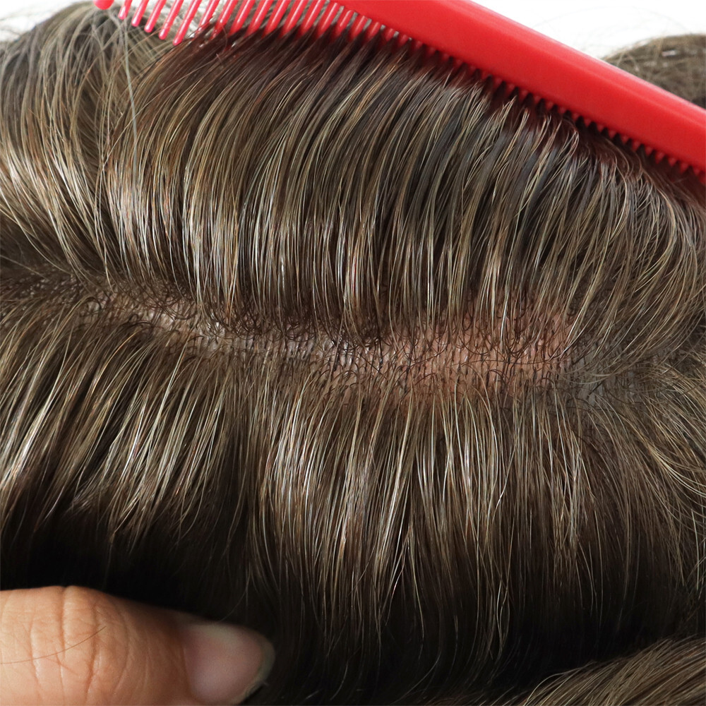 Toupee for Men Human Hair Replacement System Poly Skin Gent Hairpiece 8×10