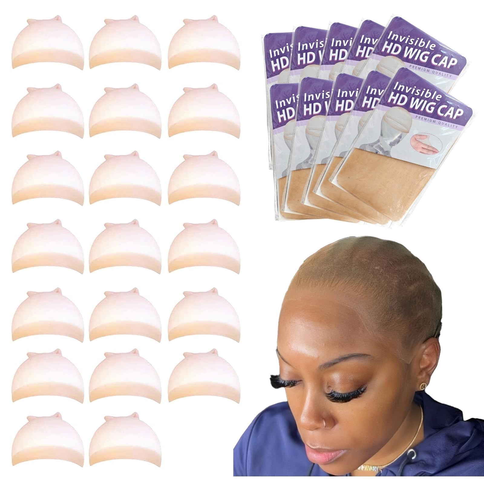 20 PCS Transparent HD Wig Caps for Lace Front Wigs – Super Soft & Breathable Acc