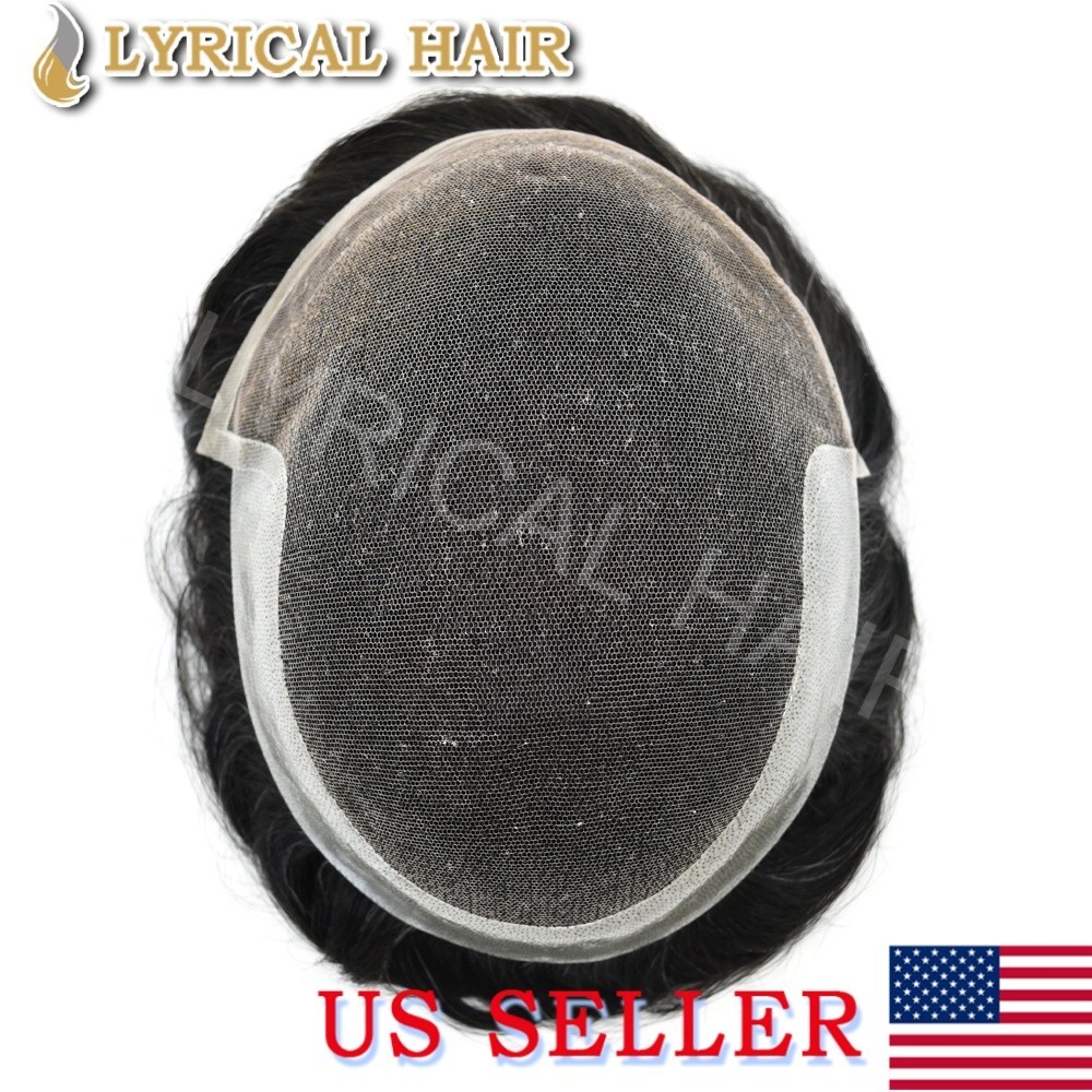 Mens Toupee French Lace Front Human Hair Invisible Hairpiece Skin PU Hair System