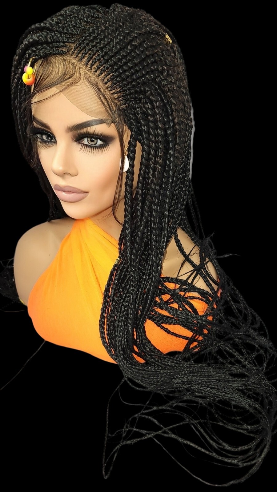 Braided Wig Cornrow Box Braids Jet Black Full Lace Glueless Handmade 24″