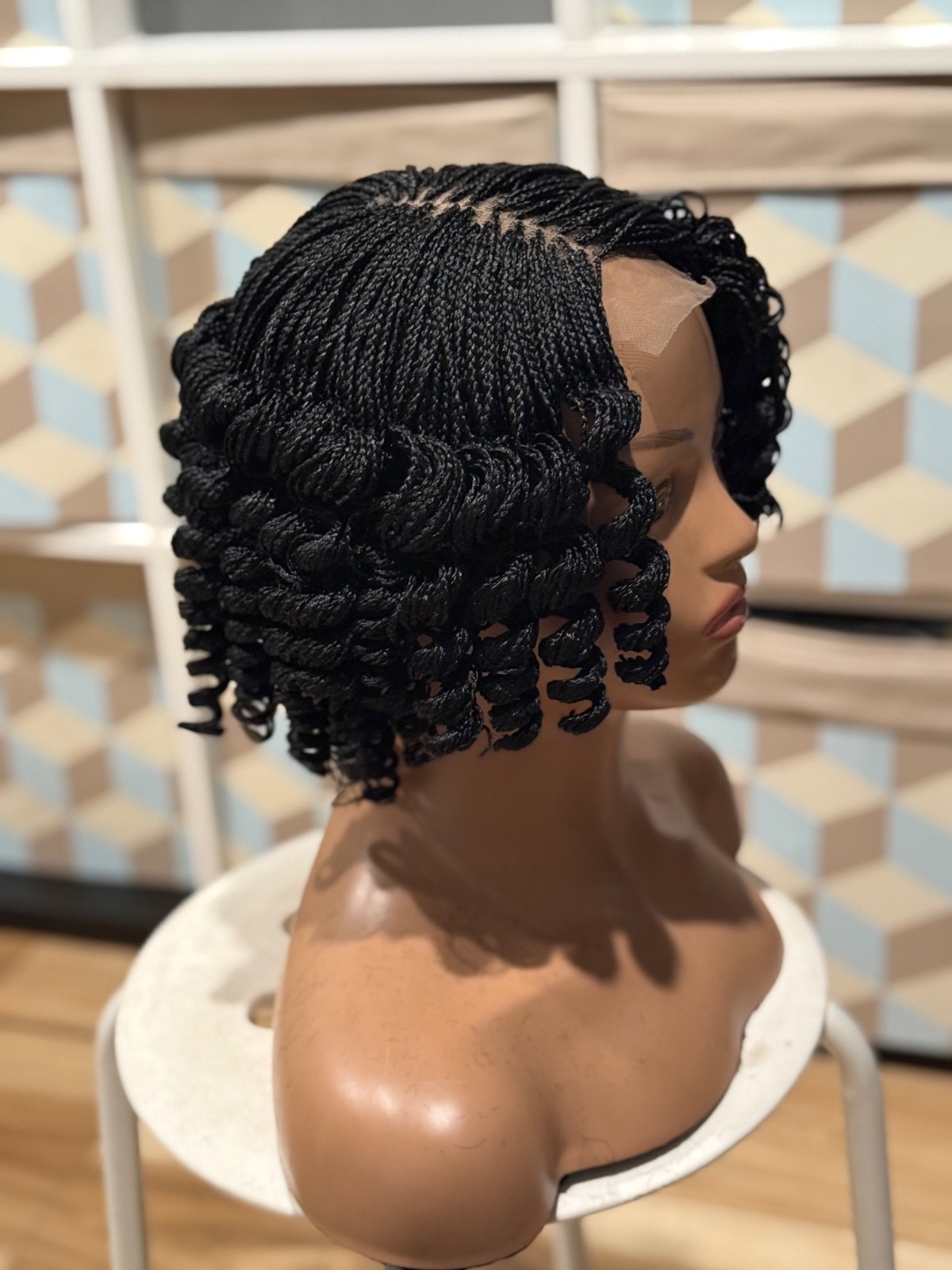 Micro twist braided wig. It is made on a closure
