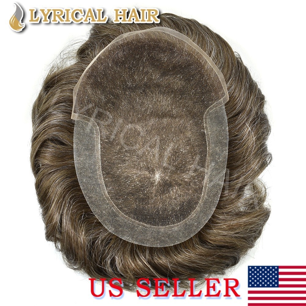US Swiss Lace Front Mens Toupee Human Hair System Thin Skin PU Hairpiece For Men
