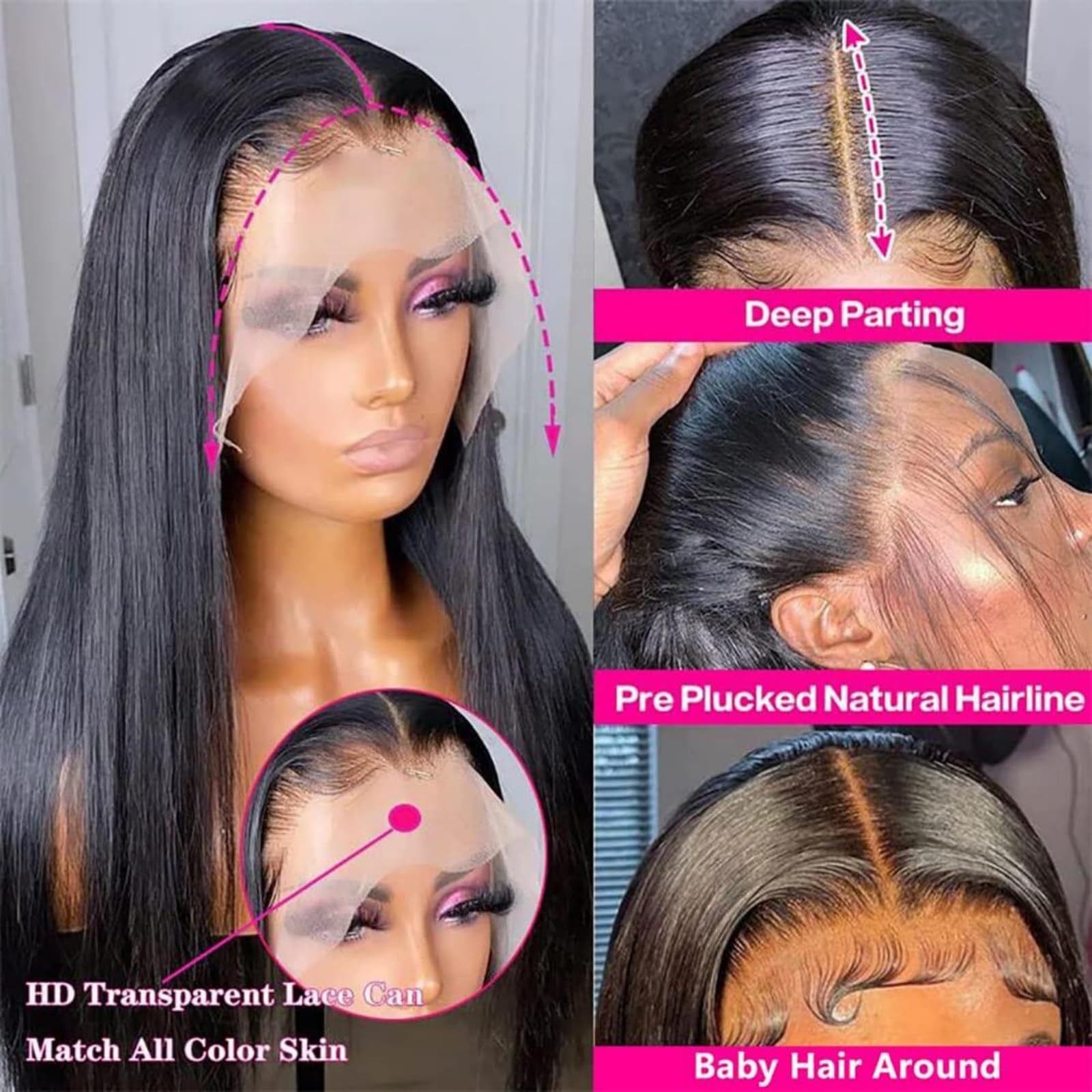 13×4 Lace Front Wigs Human Hair Pre Plucked with Baby Hair 150% Density Strai…