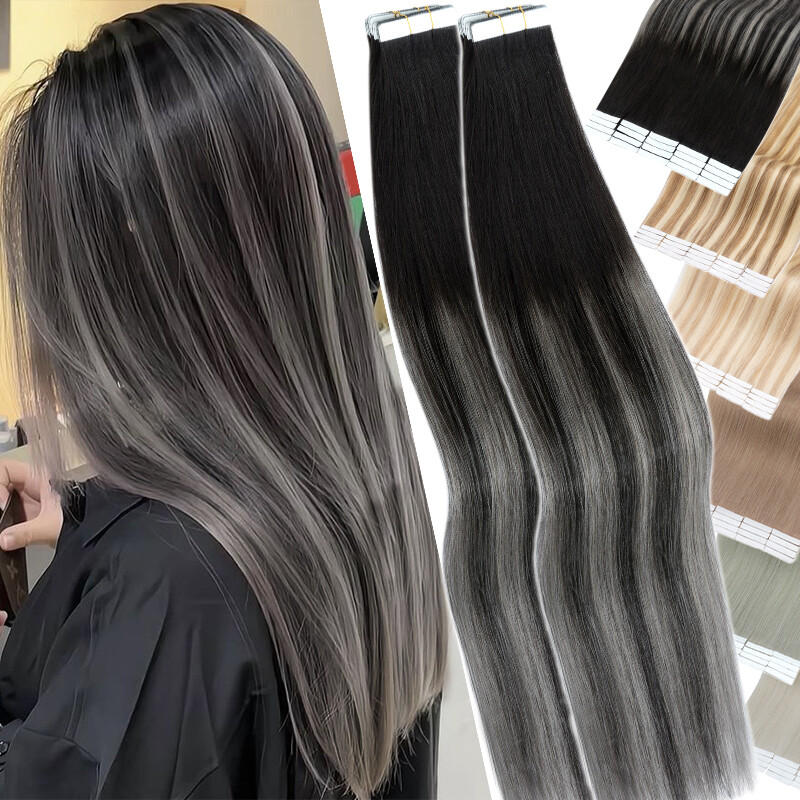 Adhesive Tape in 100% Human Remy Hair Extensions Double Drawn Balayage Skin Weft