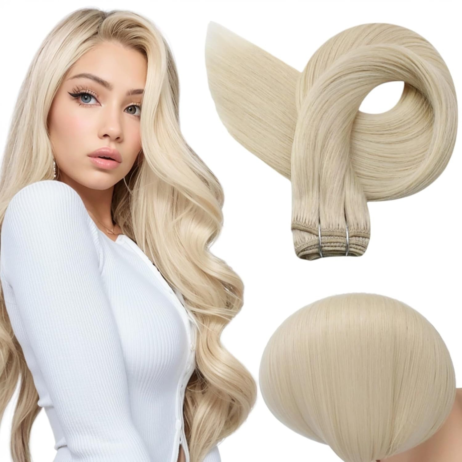 100%Human Hair Weft Hair Extensions Double Weft Machine Stitching Remy Real Hair
