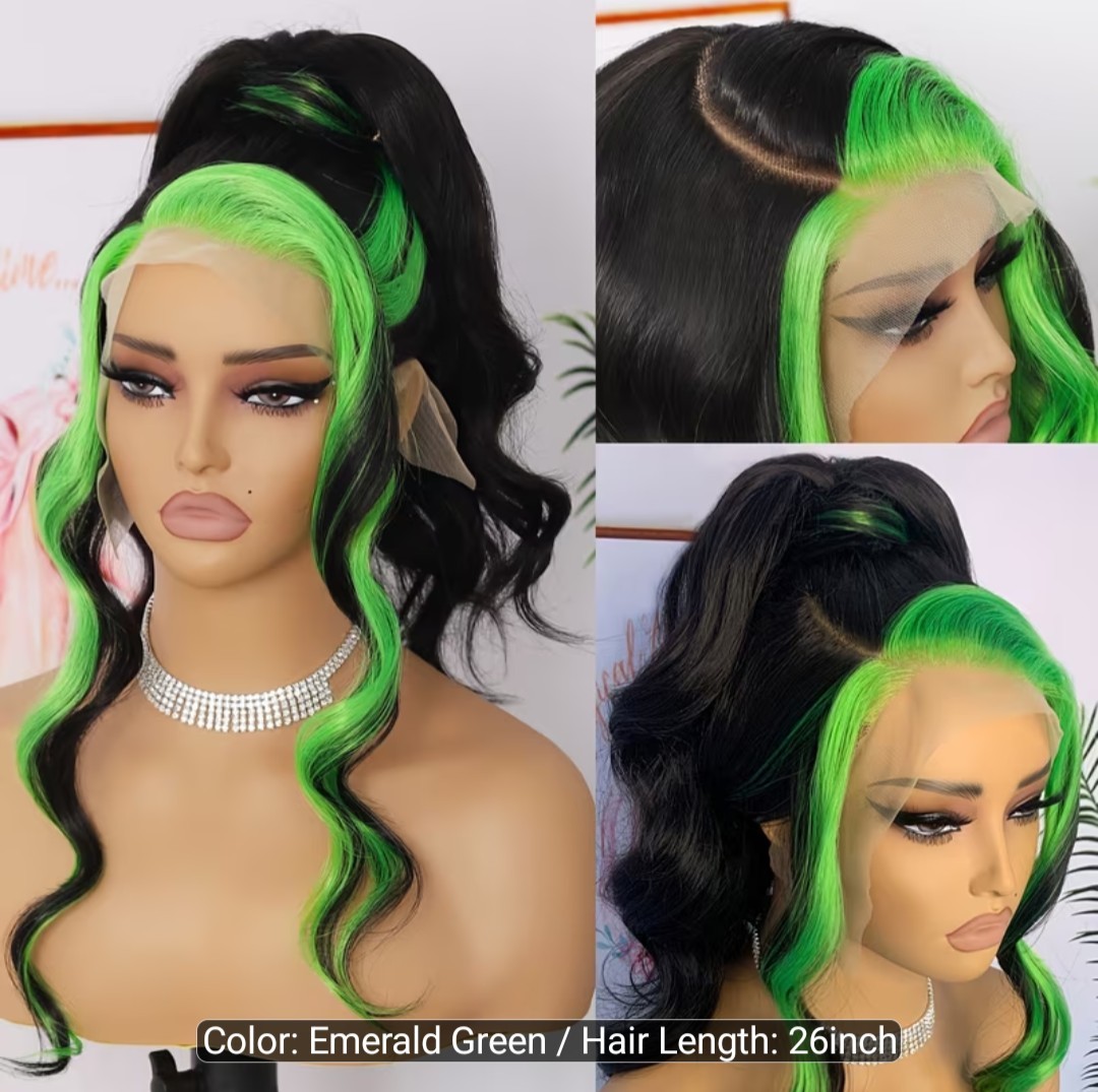 WOMEN’S 26″ INCHES 13×6 HIGHLIGHT GREEN SYNTHETIC LACE FRONT WIG