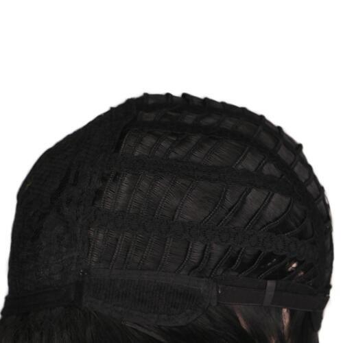 Dark Brown w/Gold Highlight Ombre Shoulder Length Wig Women Synthetic Curly Hair