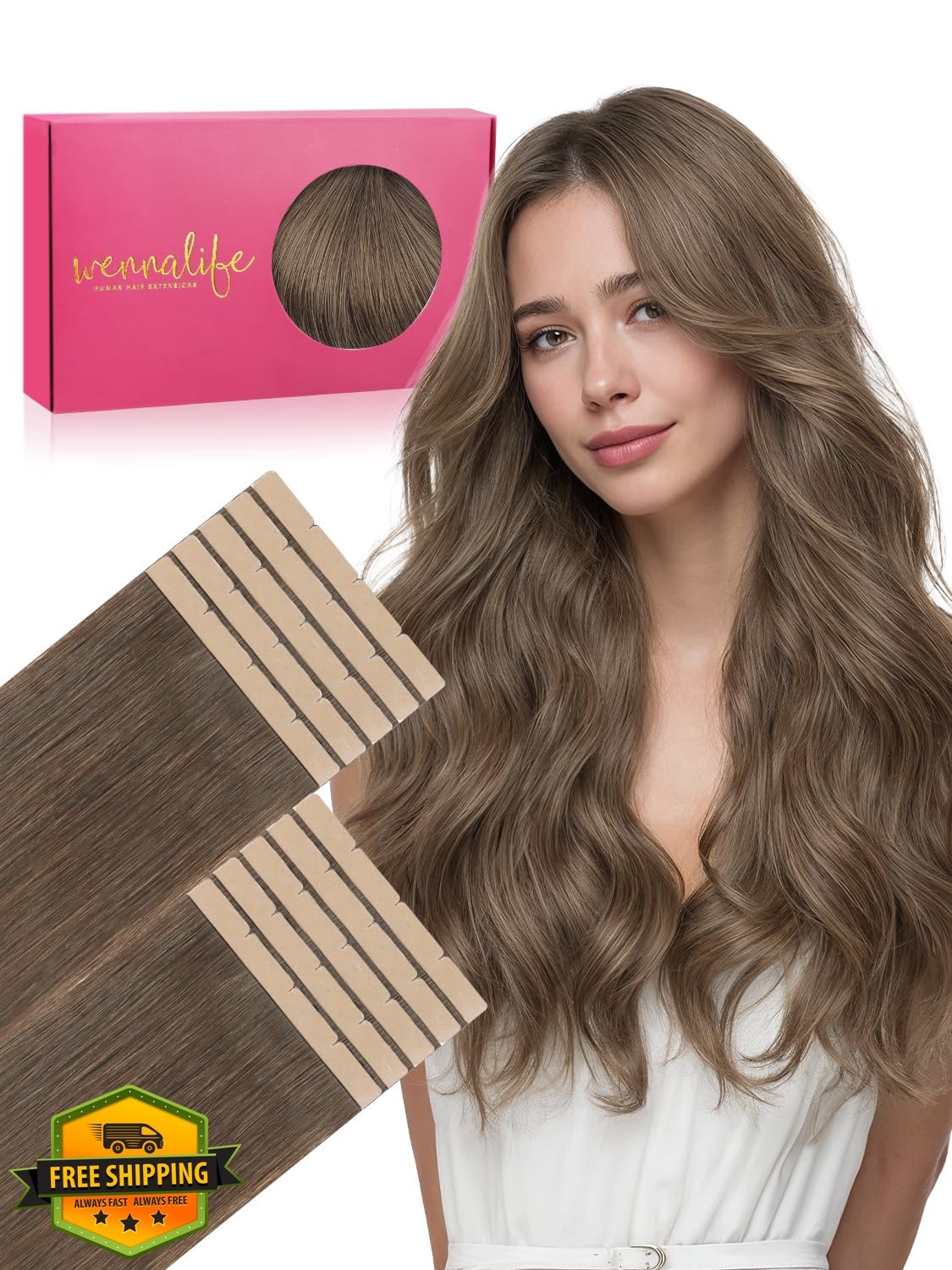 Wennalife 8cm Tape Hair Extensions 14 Inch Light Ash Brown 50g 10pcs