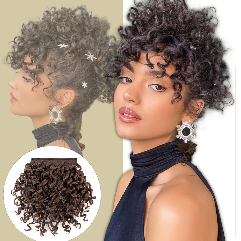 African Short Afro Kinky Curly Ponytail Large Puff Hair Extension Bun With Bangs