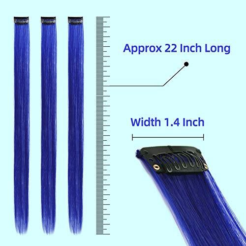 Blue Hair Extensions Clip in, 22 Inch 10 Pcs 22 Inch (Pack of 10) 10PCS-Blue