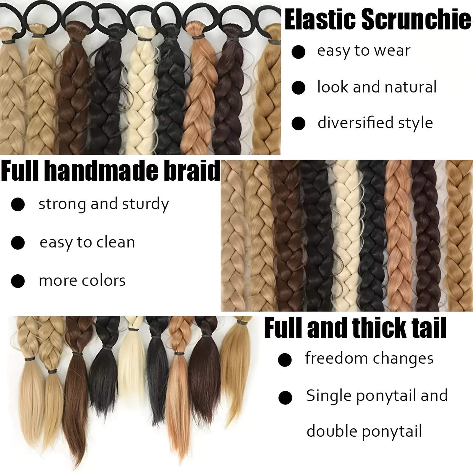 Long Braided Ponytail Hair Extensions Synthetic Hair With Elastic Band For Women
