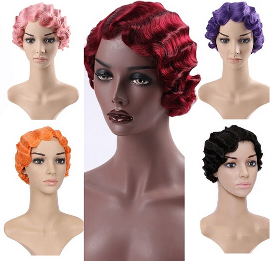 Finger Wave Wig 1970s -20s Short Retro Mid Curly Synthetic Wig Fancy Dress Patry