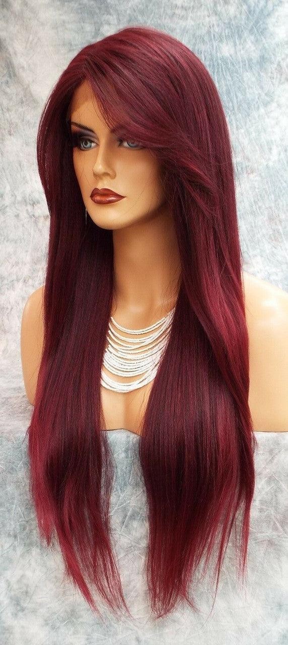 LACE FRONT C PART STRAIGHT WITH SIDE BANG WIG T1B.BURGANDY GORGEOUS SEXY 471