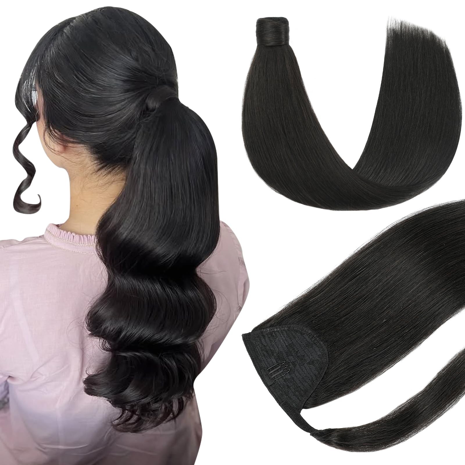 Youngsmile Hair Extensions Ponytail Extensions Human Hair 14 Inch 65G Wrap