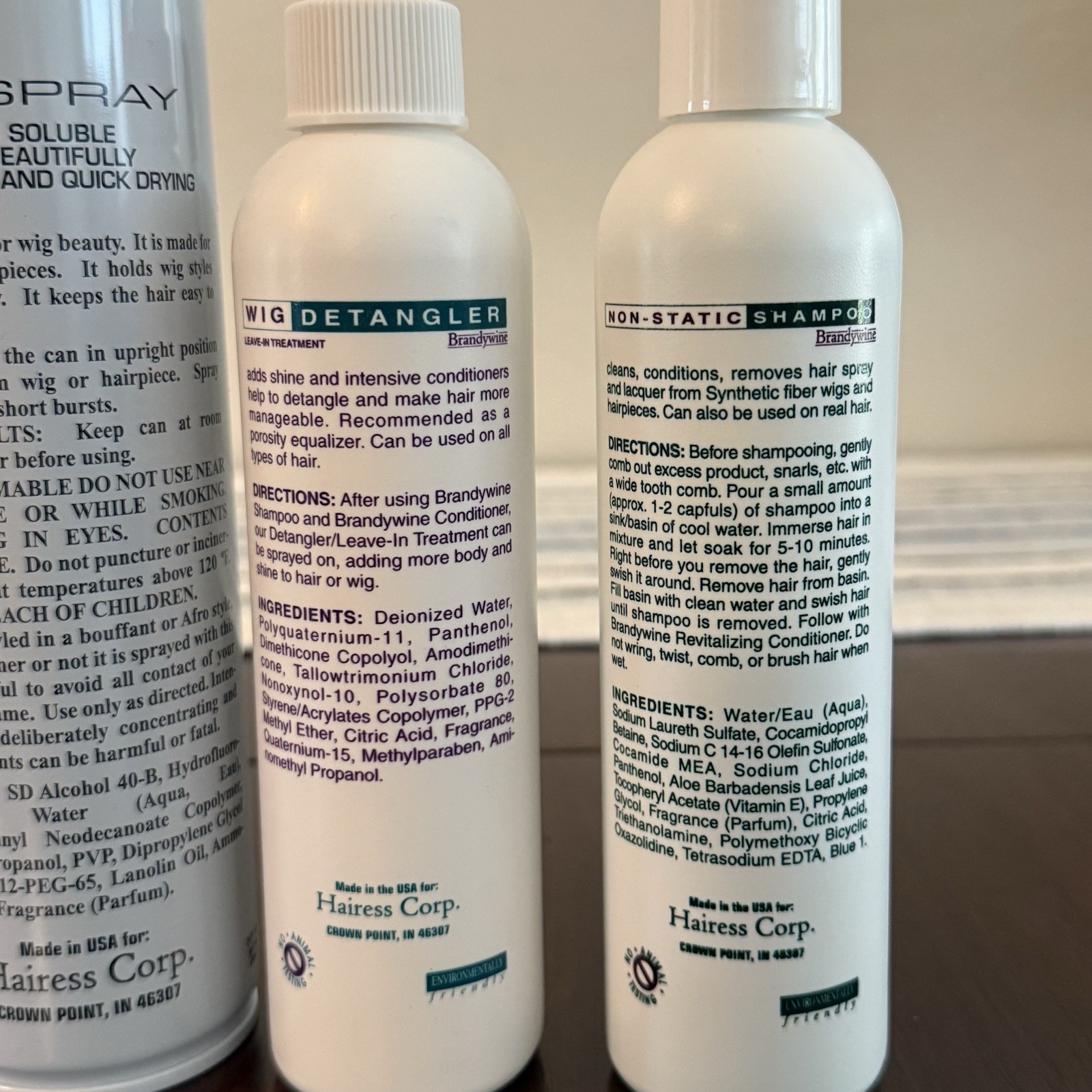 Brandywine Wig Care Set: Spray 10oz, Detangler 8oz, Shampoo 8oz Water Soluble