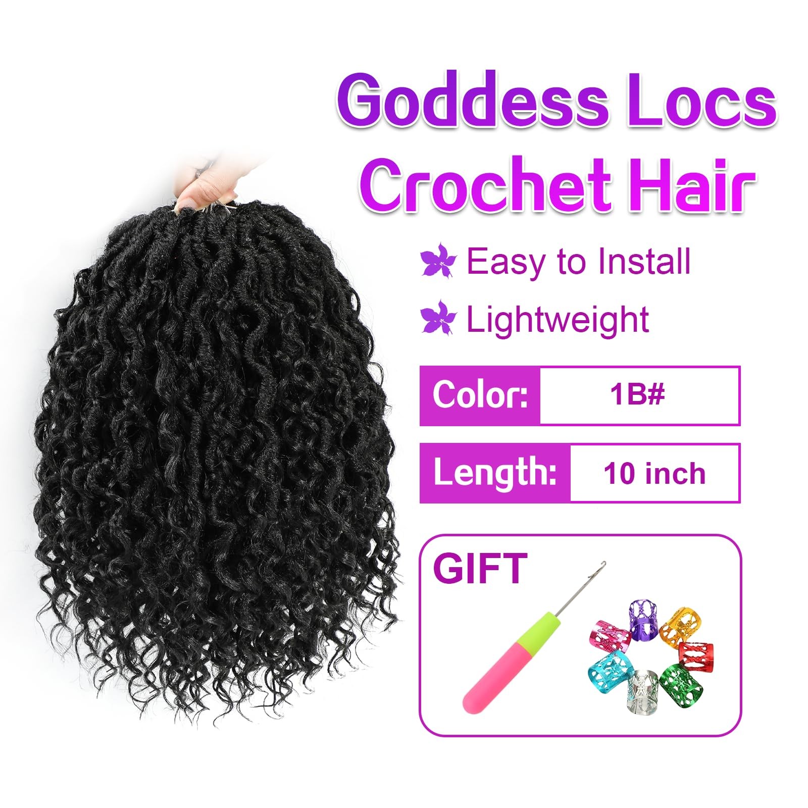 Ameli Goddess Locs Crochet Hair 10Inch 8Packs Pre Looped Faux Locs Crochet Hair