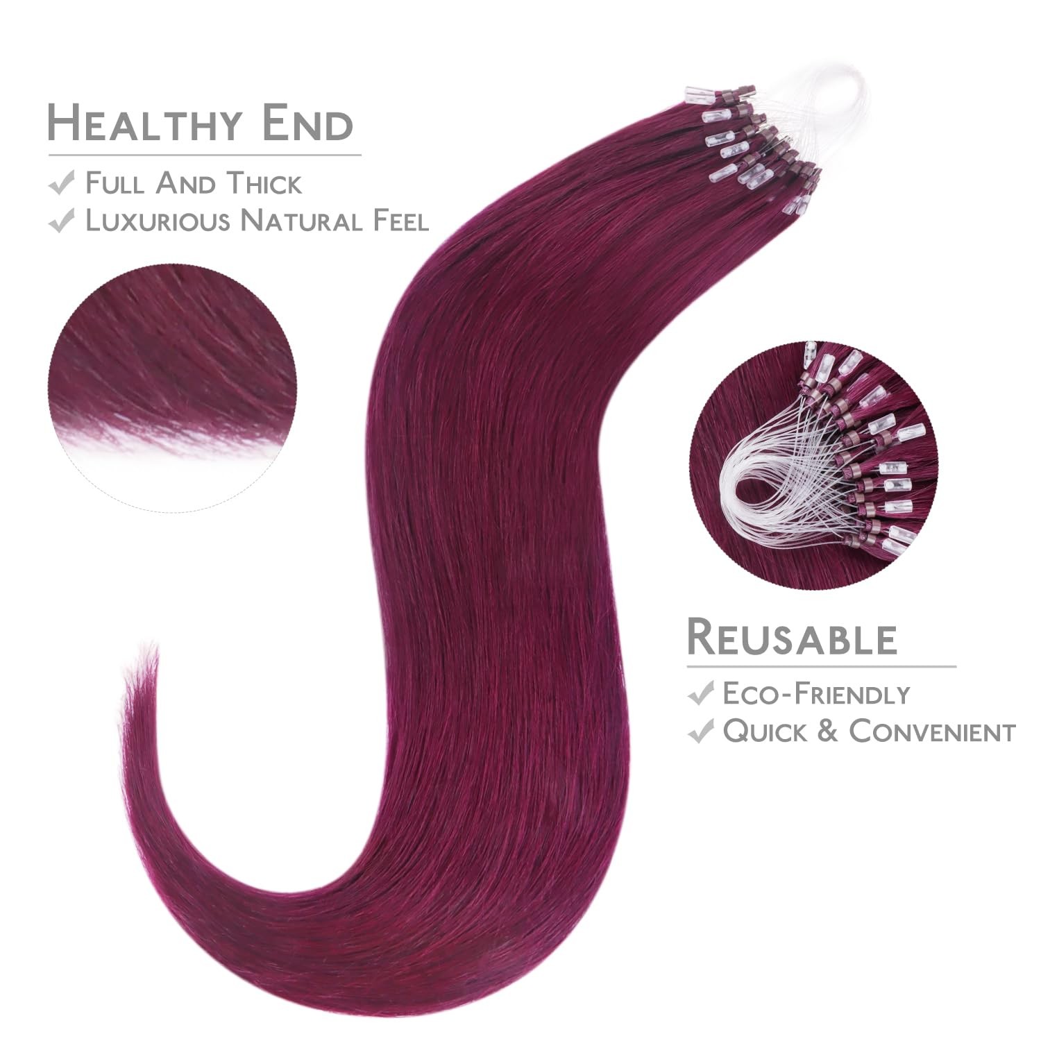 Wennalife Microlink Hair Extensions Human Hair 50G 50S 24 Inch Light Burgundy
