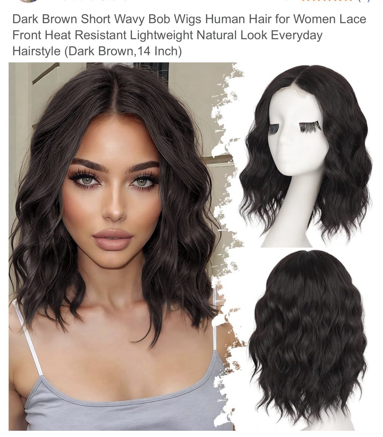 $160. + Novastel Human hair 14in Dark Brown Modern Wavy Wig. Exc. Quality NEW!