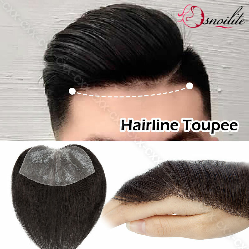 Mens Human Hair Replacement Toupee Thin Skin Frontal Hairpiece Forehead Hairline