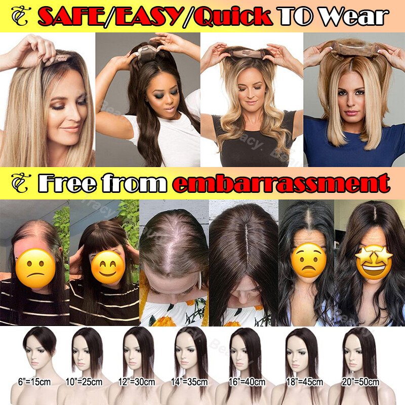 15×15 Clip In Women Topper REAL Human Hair Clip In Large Silk Base Hairpiece US
