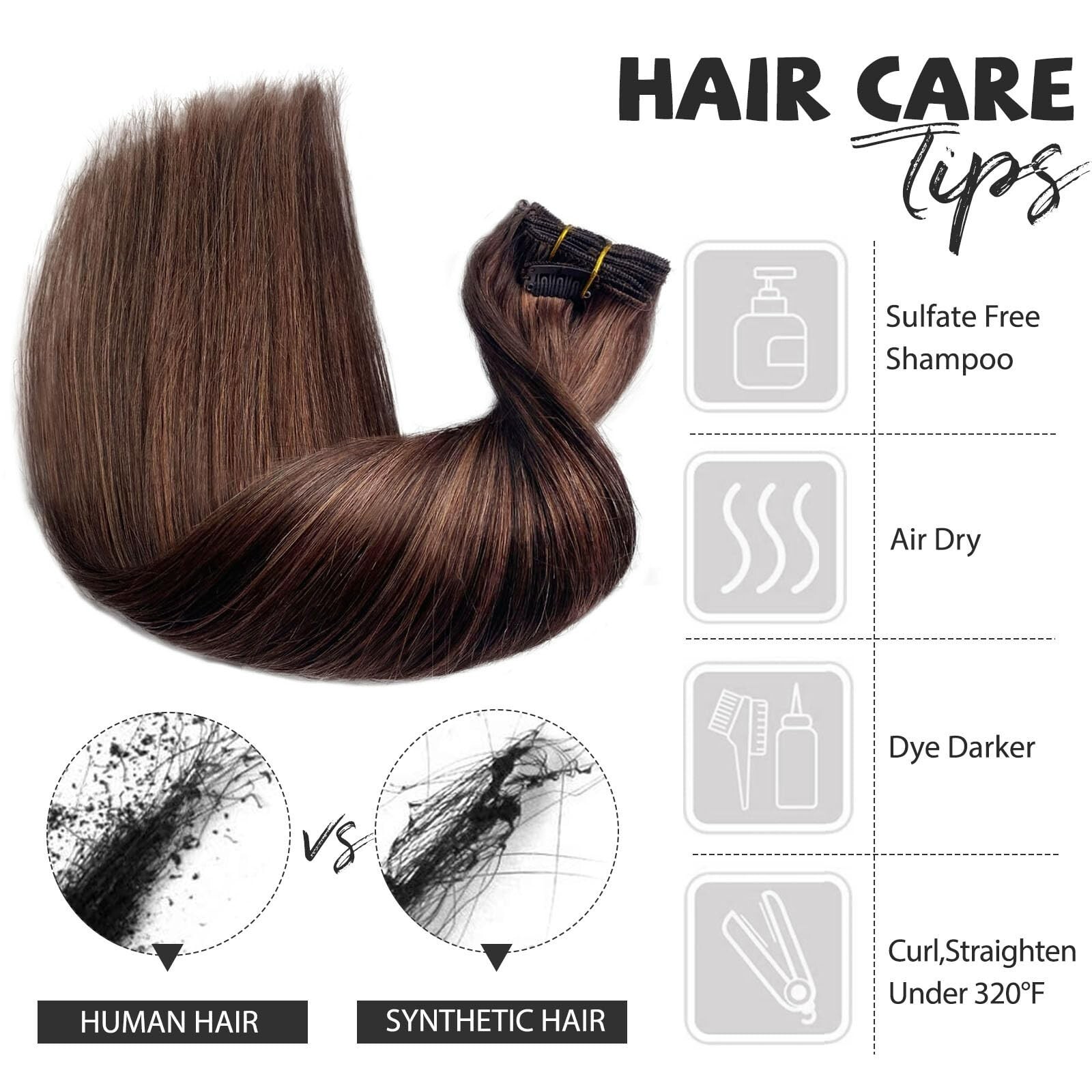 Clip in Hair Extensions 12 Inch 70g Dark Roasted Coffee&Caraamel Brown Hair Exte