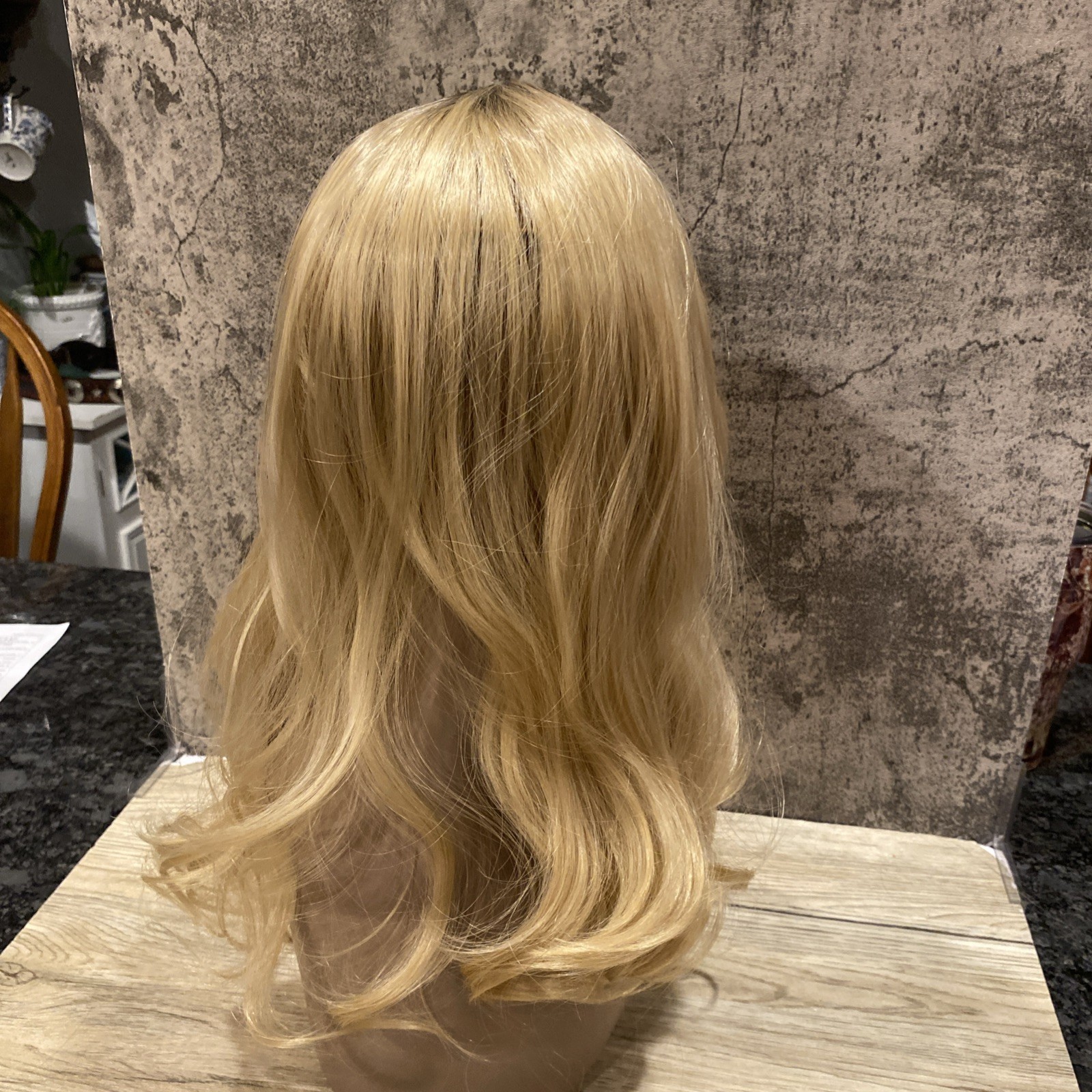 Long hair synthetic topper blonde wavy hair -brown roots- No Bangs rooted blonde