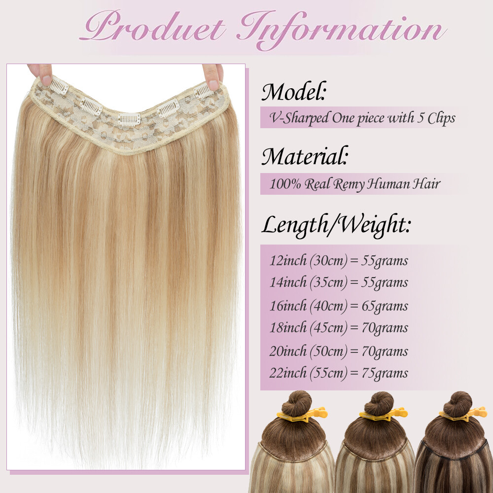 One Piece Thick Weft Clip in Real Remy Human Hair Extensions Full Head V-Shape