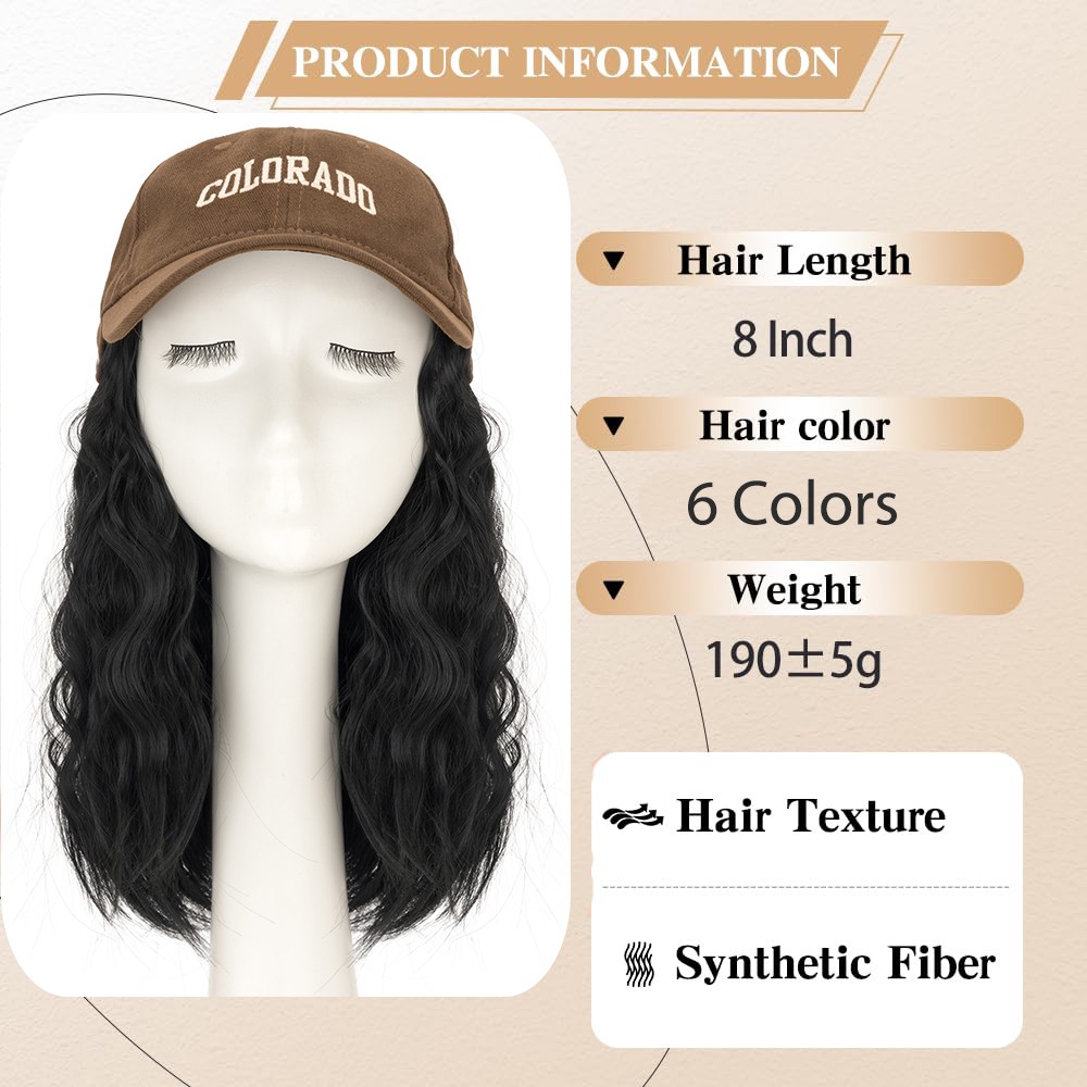Denim Baseball Cap Hat Wig Hairpiece with Short Curly Casual Daily Wear Dating