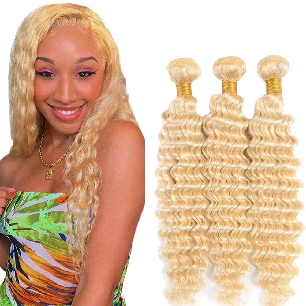 613 Honey Blonde Deep Wave Brazilian Virgin Hair Bundles – 30-34in, Unprocessed