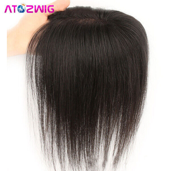 Women PU Base Silk Closure Human Hair Topper Toupee Straight Natural Remy Hair