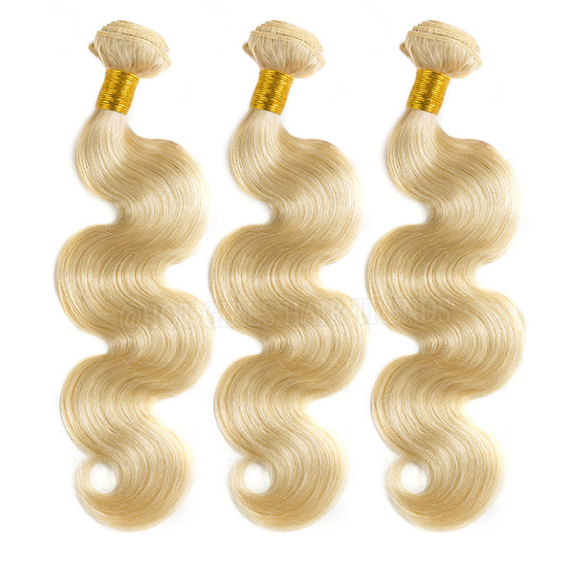 613 Bleach Blonde Virgin Human Hair Brazilian Indian weft Weave 300g/3Bundles HQ