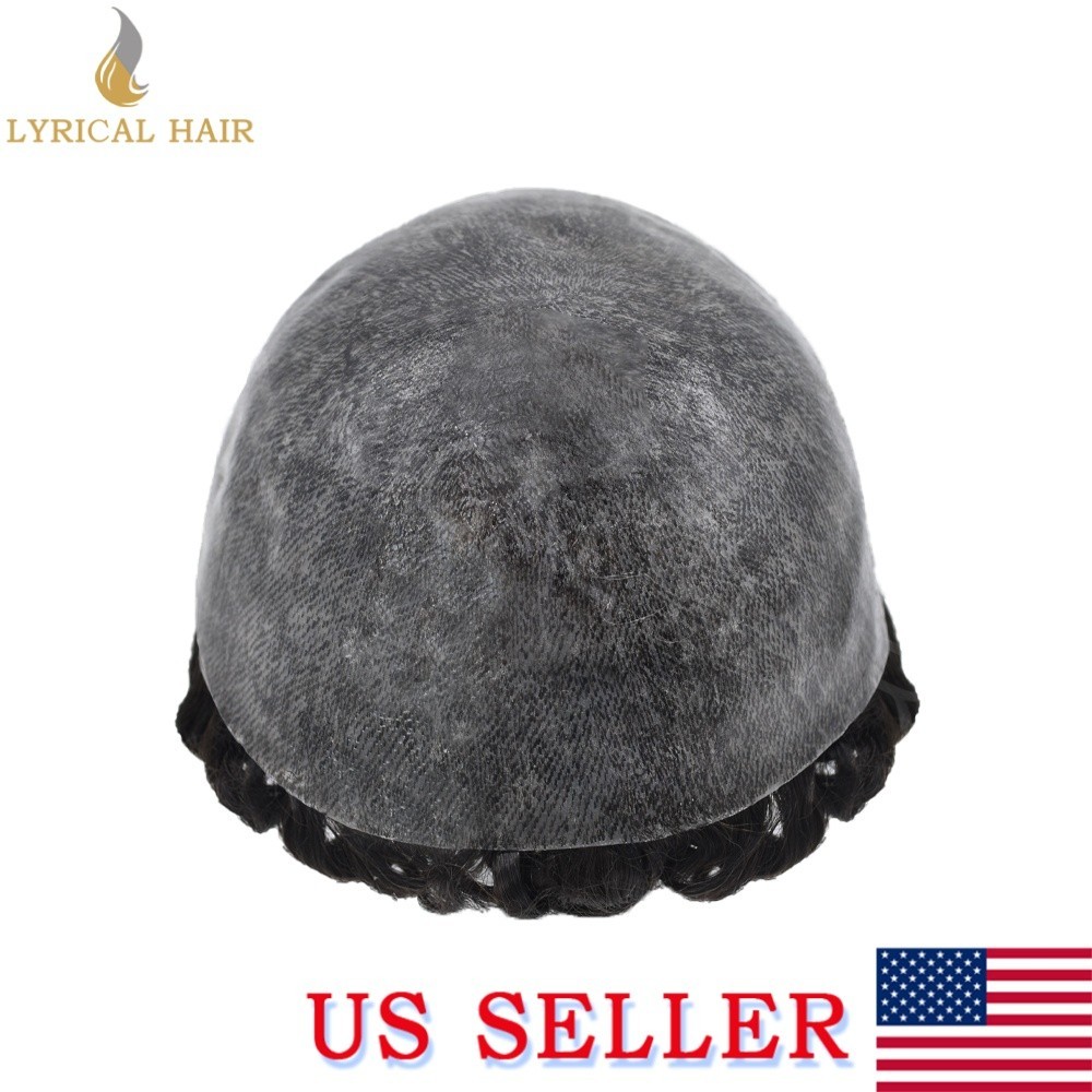 US 20mm Curly Toupee For Men Human Hair System Skin PU Deep Wavy Mens Hair Piece