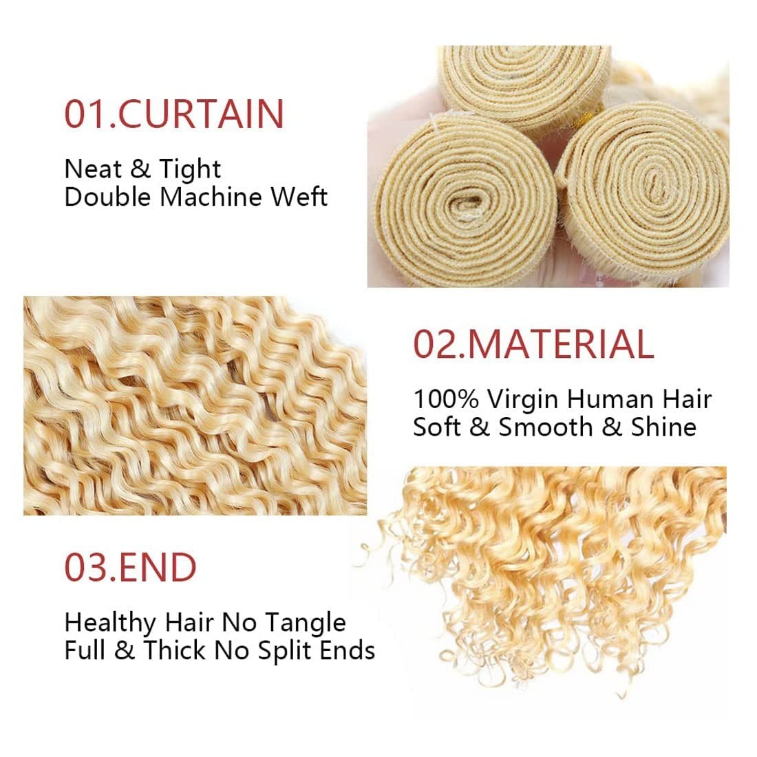613 Blonde Bundles Human Hair 18 20 22 Inch Curly Wave Blonde 613 Human Hair Bun