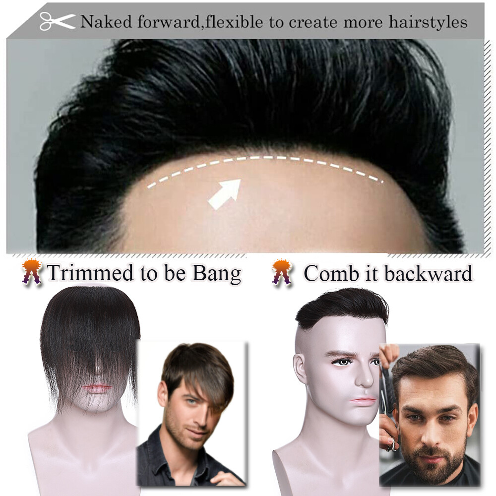 Super Thin Skin PU Mens Toupee Hairpiece Remy Human Hair Replacement V-LOOP Wigs