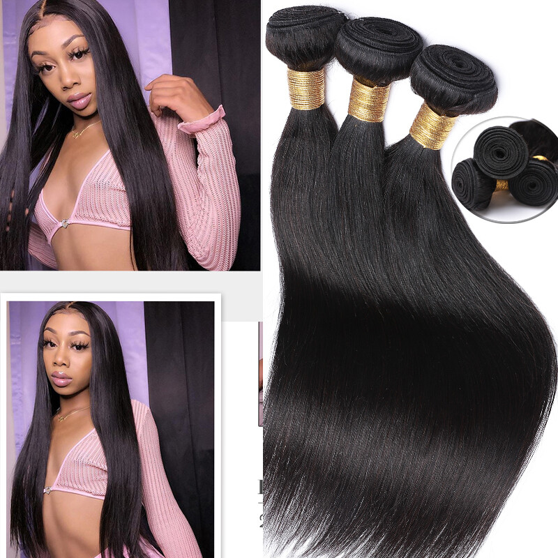 Straight Sew In Weave Virgin Peruvian/Indian Human Hair Extensions 3Bundles=300g