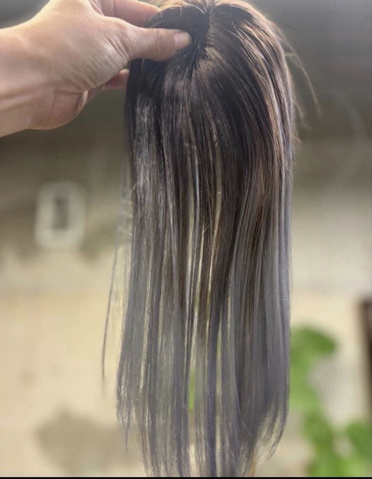 Ash White Silver Ombre Bob Wig with Highlights | Sheer Bangs | Clip-on | Cherie