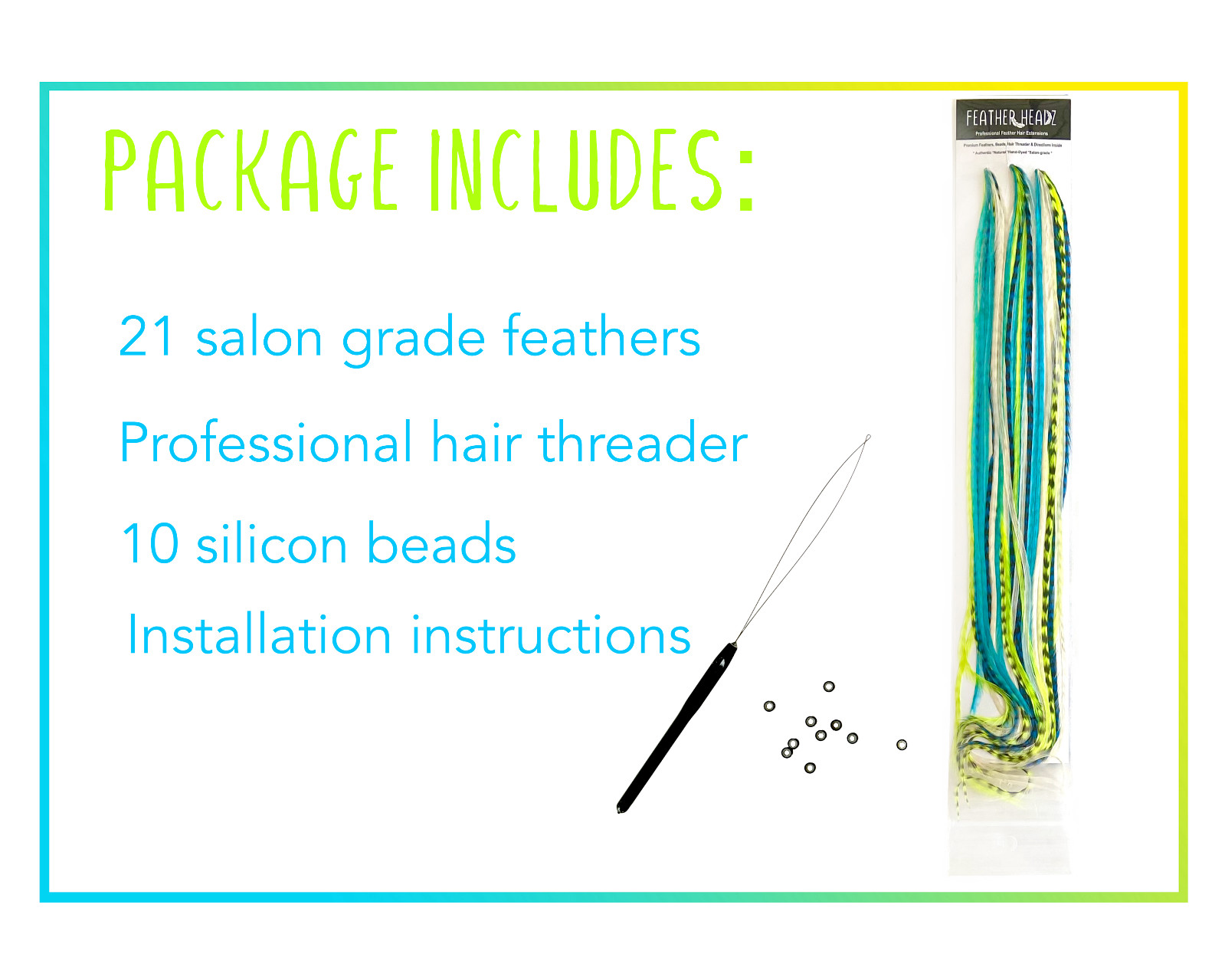 21 pcs. Neon/Turquoise MIX 9-14″ Feather Extension, Whiting Farms, DIY Kit