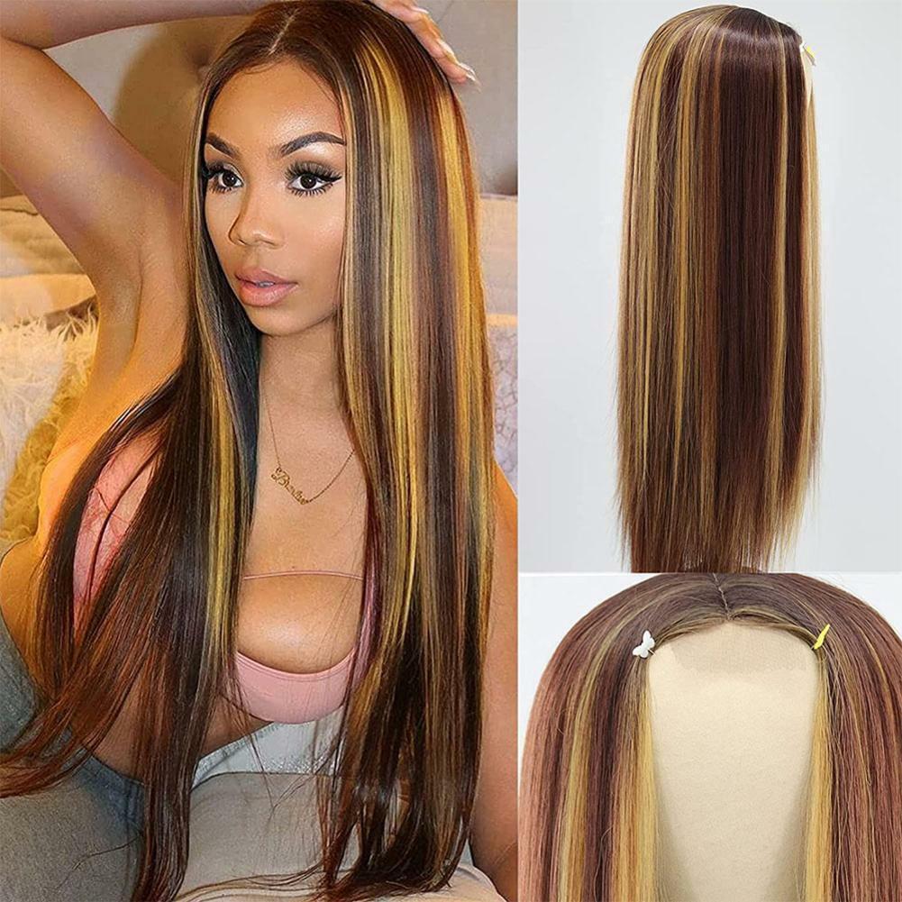 Highlight Wig Brazilian Straight Human Hair Full Wigs Ombre Brown Honey Blonde