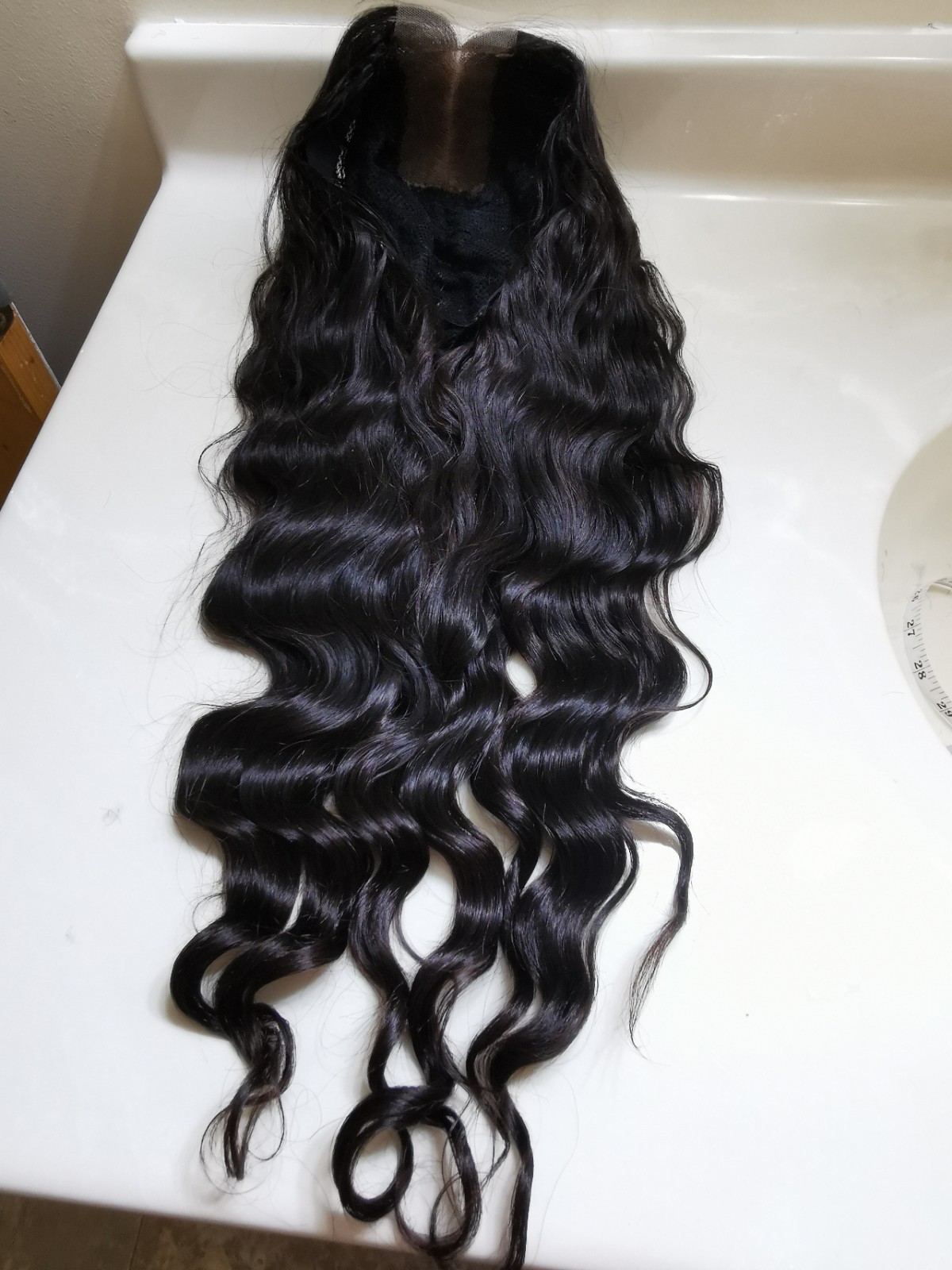 Quality Natural Black Wavy Human Hair Glueless Bleach Closure Wig 24″